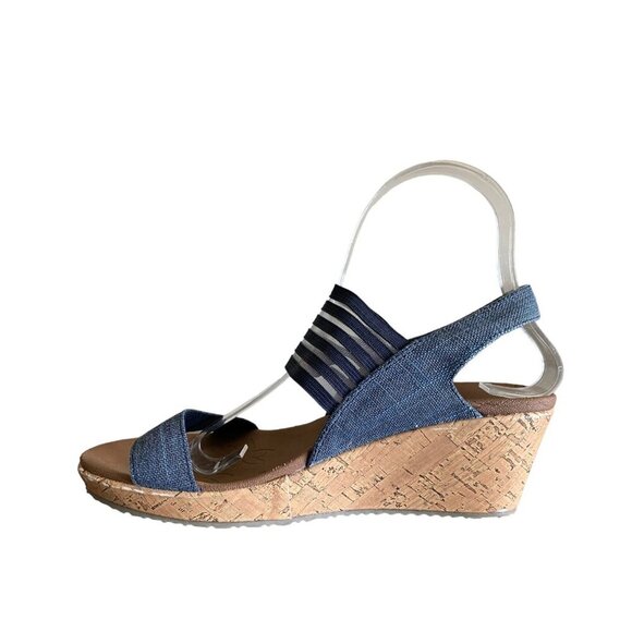 Skechers Beverlee - High Tea Wedge Sandal in Navy Blue Strappy Women's Sz 8 - Picture 4 of 9